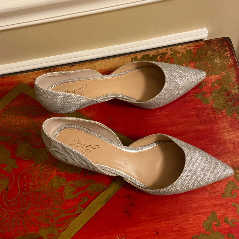 Silver kitten heels